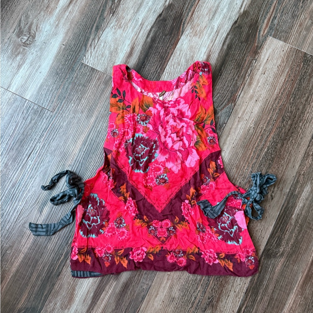 Free People Floral Pink and Red Top